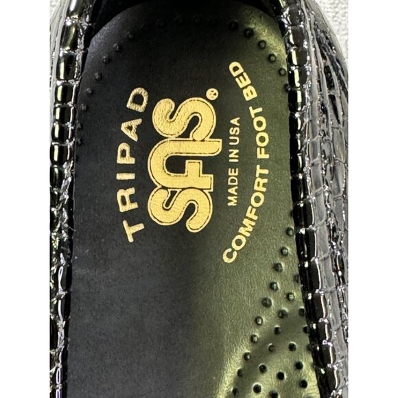 SAS women's size 7.5 M black patent leather comfort slip on loafers Alligator pr - Picture 15 of 16